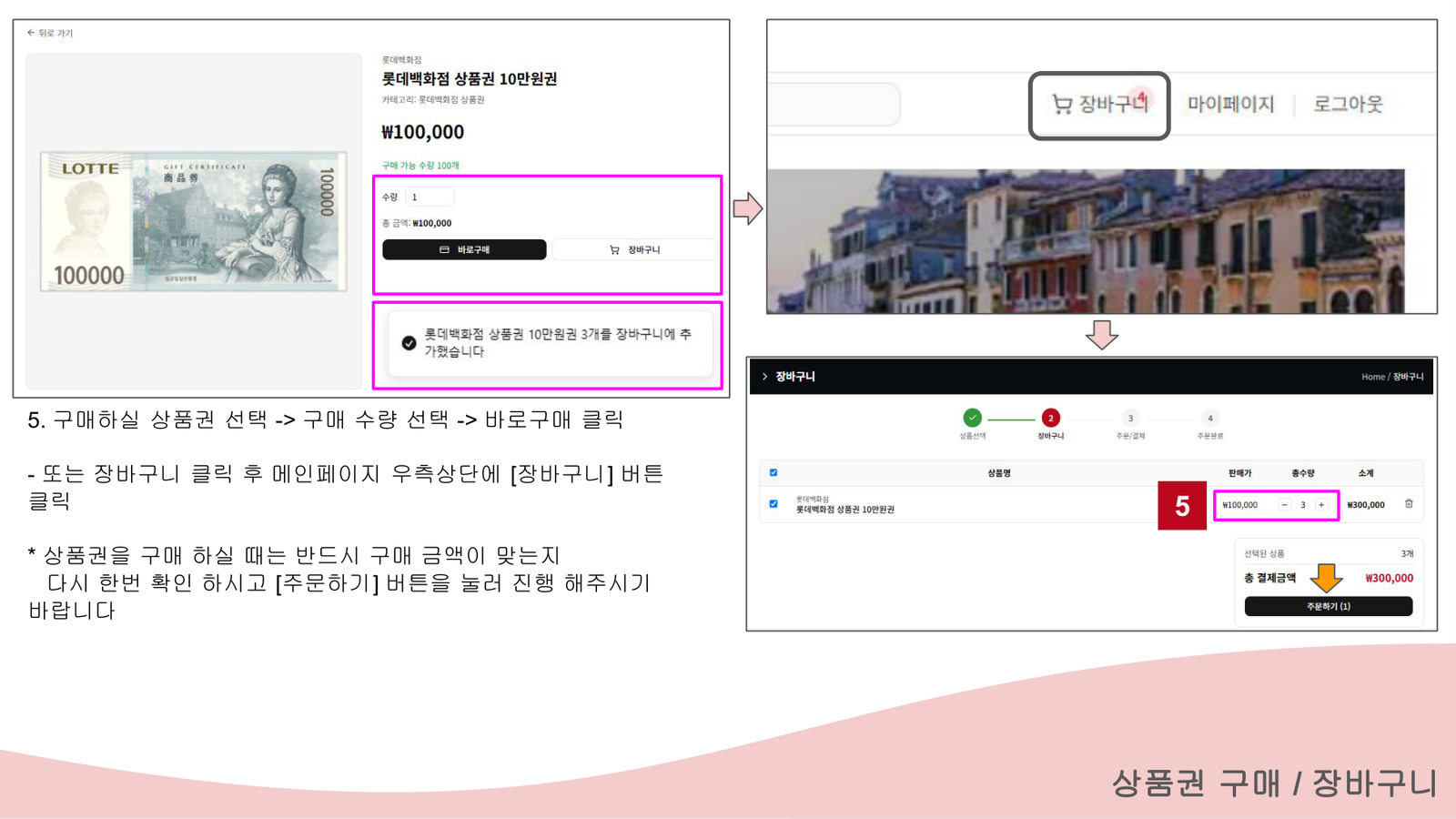 상품권 구매 및 장바구니 화면